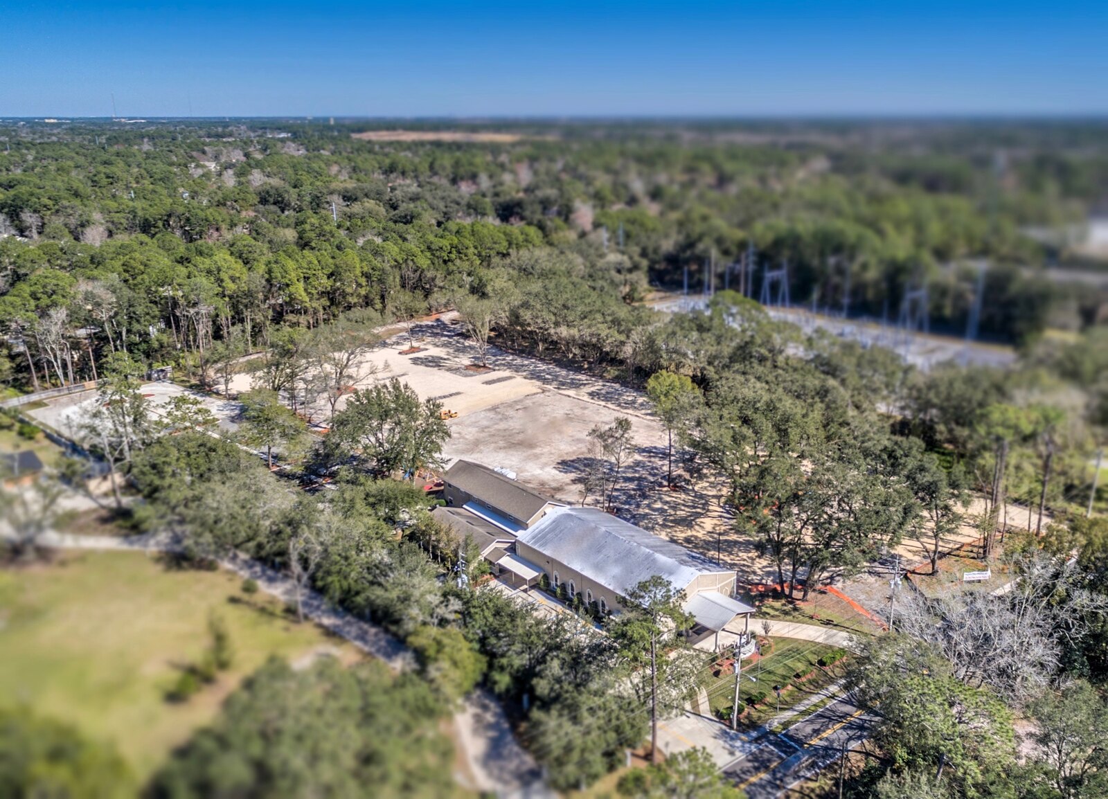 Aerial view of the church property as the new building site was prepared
