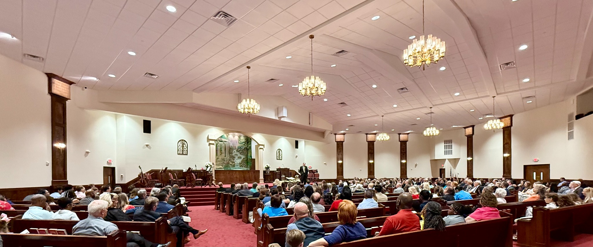 A wide view of the sanctuary during worship
